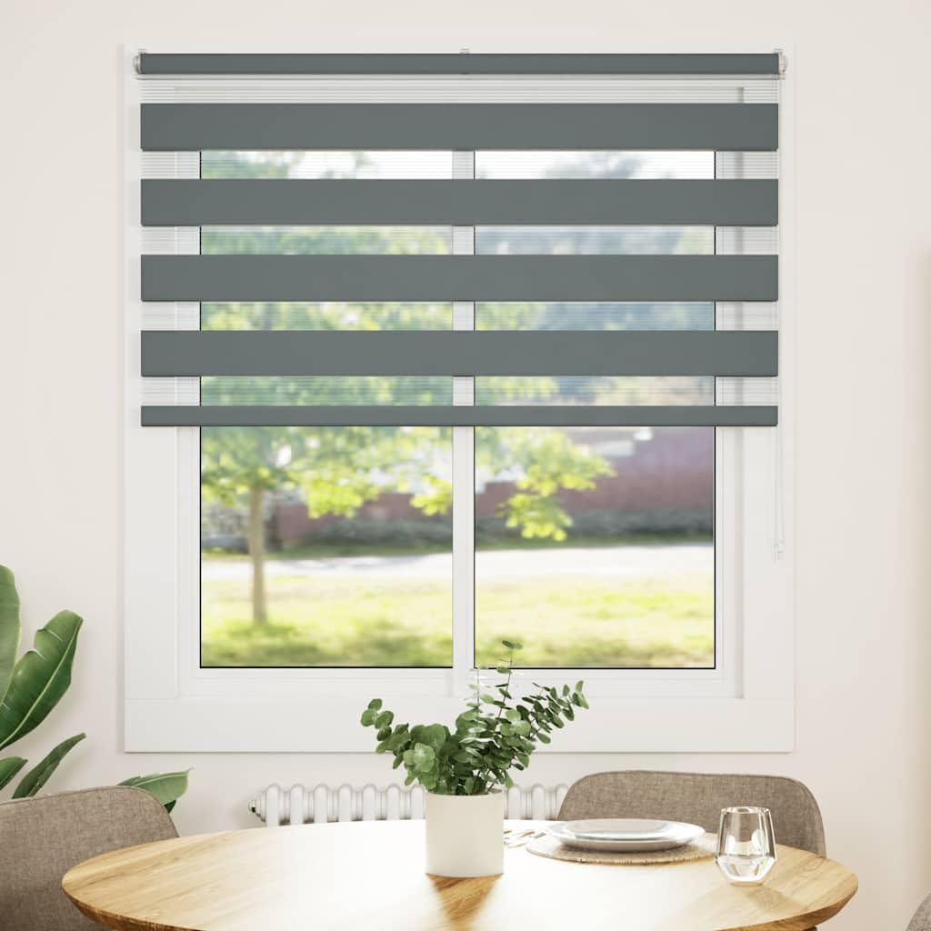 Store Zébré Jour et Nuit Gris Foncé 130x100 cm, Store Enrouleur Double Tissu 125,9 cm pour Fenêtre, Montage avec ou sans Perçage, Réglage de Lumière pour Salon et Bureau