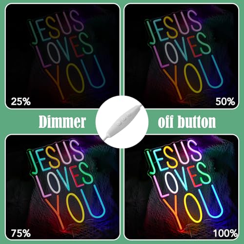 Image of Jesus Loves You Neon sign Colorful Led Letters Sign Neon Light for Wall Decor Dimmable Jesus Light Up Sign for Home Christ Church Wedding Birthday Party Decor(USB Power)