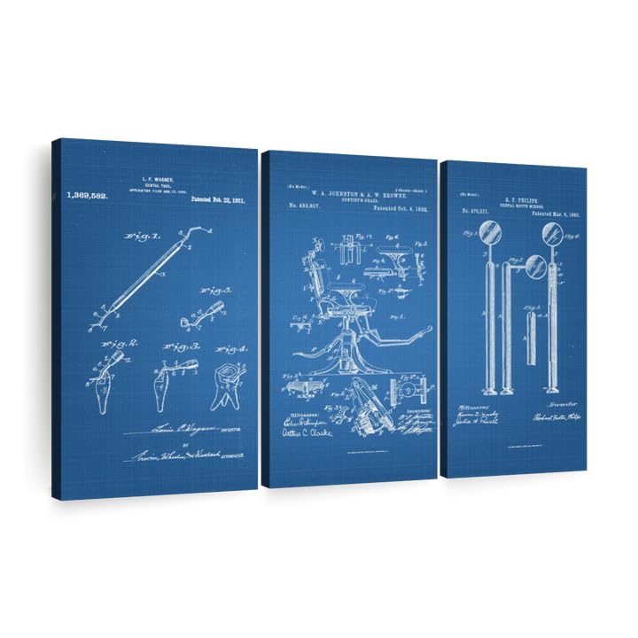 Elephant Stock Dental Clinic Tools Blueprint Wall Art, 3-Piece Ready-to-Hang Patents Wall Art and Industrial Decor, Industrial Wall Decor and Professions Patent Prints Wall Art for Men - 23
