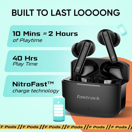 Image of Fastrack Fpods FQ100|BT5.4 TWS Earbuds, 50Hrs Playtime, Quad mic ENC for Crystal Clear Calls, Low Latency Gaming Mode Upto 40ms,NitroFast Charge - 200 Min in 10 Min,13mm Extra Deep Bass Drivers,IPX4