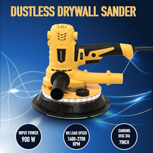 Image of TOMAHAWK T14692 Drywall Sander | Dry Wall Sander 900W, Copper Armature, 1400-2700RPM Variable Speed Control Switch Lock Feature 8 Hole vacuum and LED light