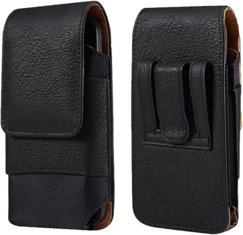 Newyorkcellphone Black Vertical Leather Belt Loop Case with Card Holder is Compatible with Lively Jitterbug Smart4, Smart3 Smartphone