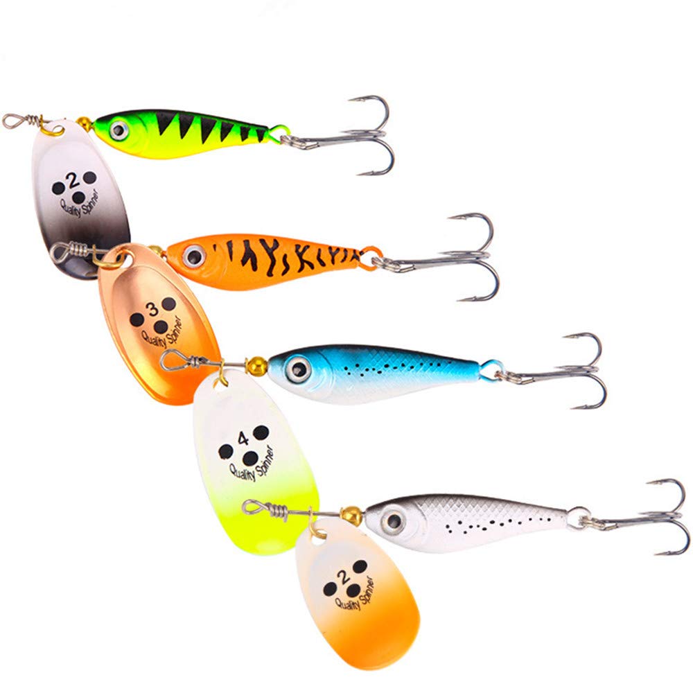CULASIGN 4 Piece Fishing Lure Trout Blinker Set Artificial Bait Single Hook Fishing Spoon Spinner Trout Bait