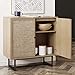 Nathan James Kova Accent Sideboard Storage Cabinet in Light Wood and Rattan with Metal Frame, Adjustable Shelves and Cane Doors, for Hallway, or Living Room, Light Oak/Cane/Black