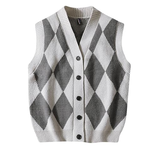 Mens Argyle Sweater Vests V Neck Sleeveless Button Down Cardigan Vest Fall Winter Knitwear Sweater Waistcoat