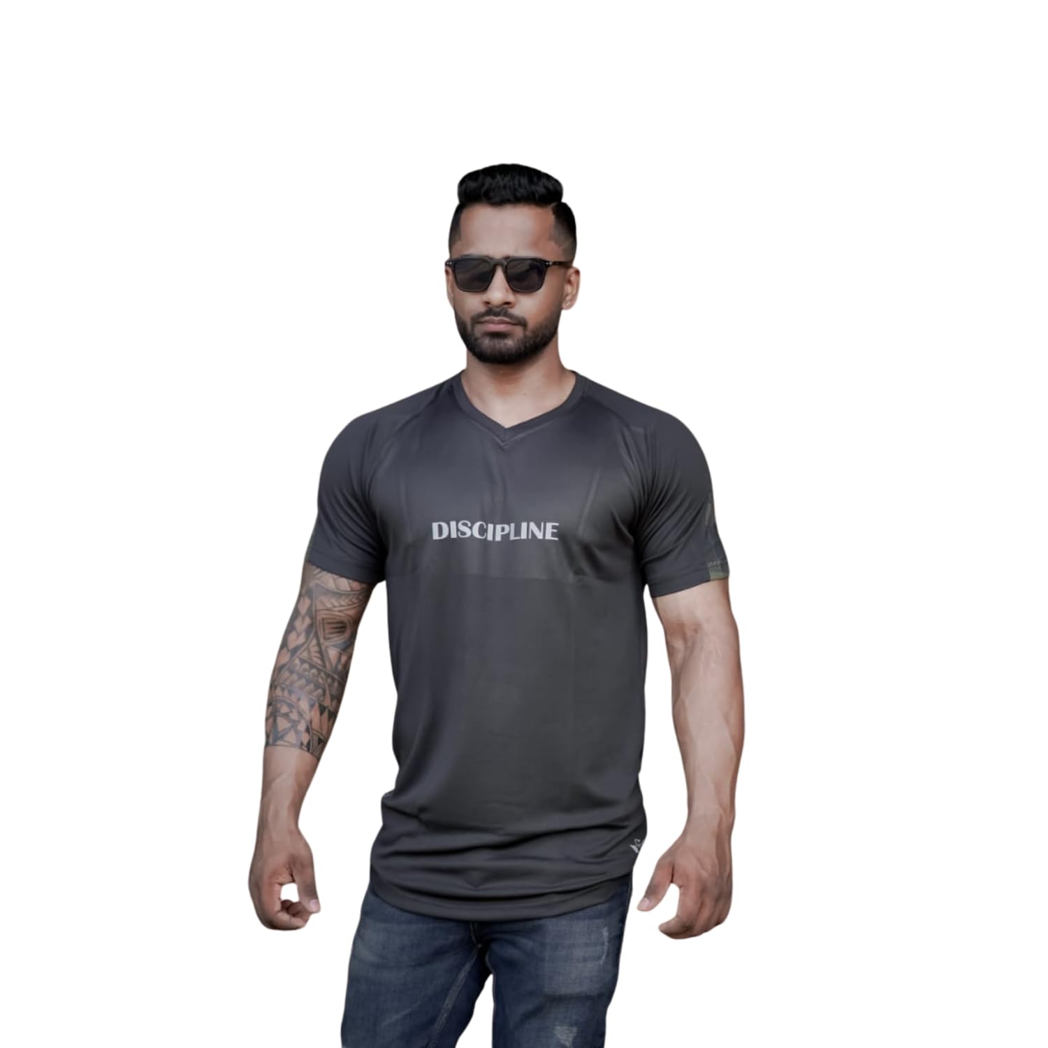 Men’s Polyester Printed T-Shirt Discipline Front Print with Camouflage Back | Quick Dry Sports Tee | Casual Gym Fitness Running Activewear