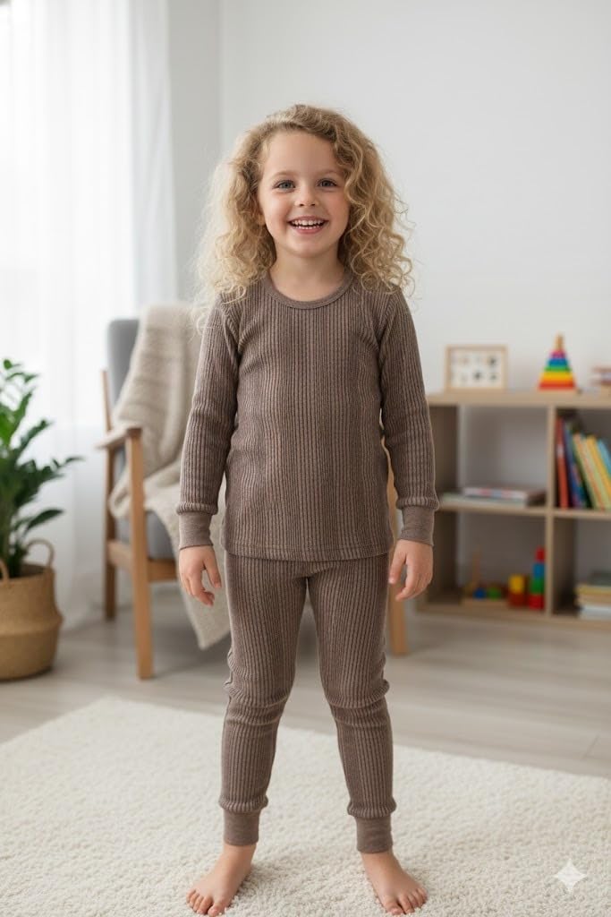 A.T.U.N. (ALL THINGS UBER NICE) Comodo set di biancheria intima termica per ragazze, morbida, calda, a maniche lunghe, girocollo, top termico con pantaloni abbinati, comodo set di biancheria intima
