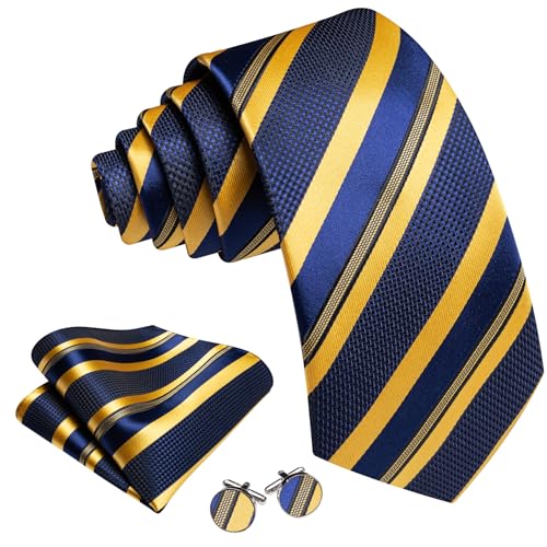 Image of Barry.Wang Mens Tie Set Plaid Check Neckties Formal Business Wedding Luxury Pocket Square Cufflinks