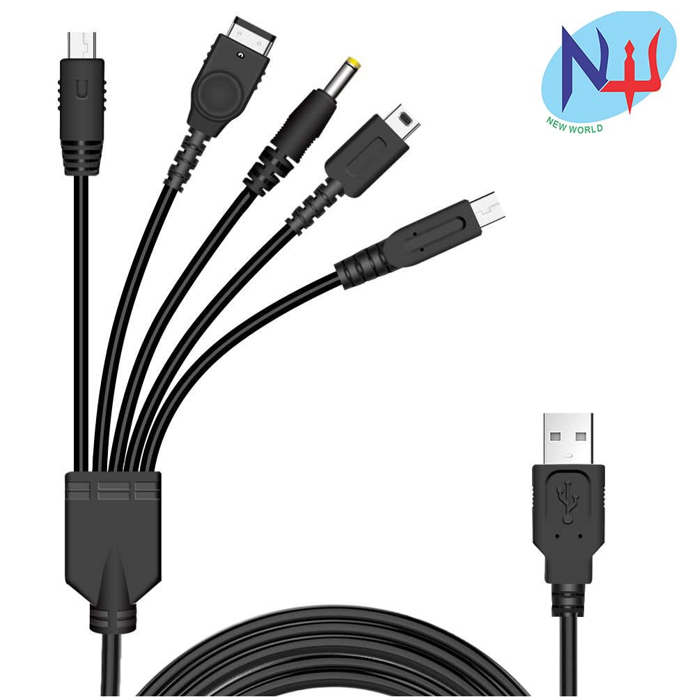 New World 5 in 1 USB Charger Cable Cord for Nin-tendo NDS Lite,Wii U,New 3DSXL/LL,3DSXL/LL,2DS,DSIXL/LL,NDS/GBA SP(Gameboy Advance sp),PSP 1000 2000 3000