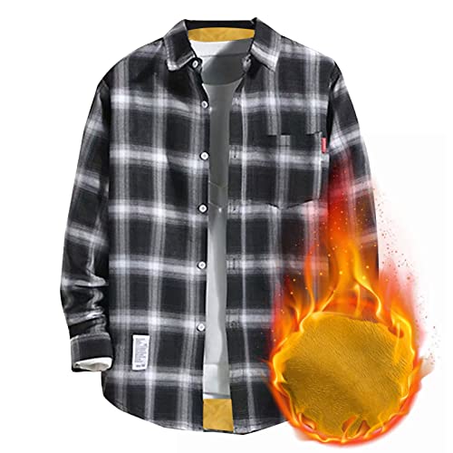 WUSENTOF Herren Fleece-Hemd Langarm mit Kapuze Freizeit Herrenhemden Langarmshirt Baumwolle Holzfällerhemd Casual Hemden Freizeithemd Leichte Trachtenhemd Casual Fashion Stehkragenhemd Arbeitshemd