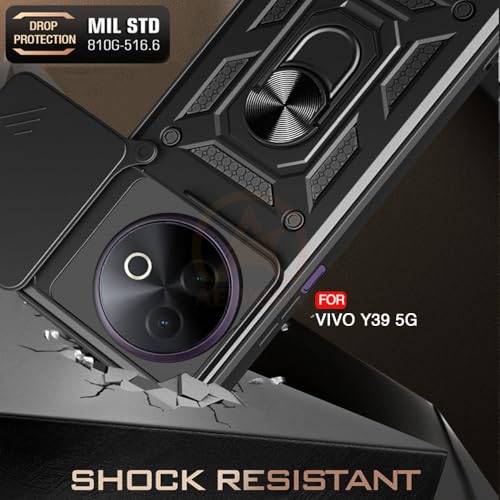Image of Armor Bumper Back Cover Case for Vivo Y39 5G Rotating Camera Cover, Ring Holder & Kickstand | Heavy Duty & 360 Degree Protection Vivo Y39 5G Back Cover (Black)