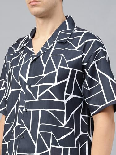 Image of Veirdo Poly Cotton Oversized Loose Baggy Fit Drop Shoulder Cool and Stylish Abstract Print Men Camp Collar Shirt