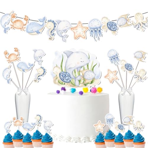 Under The Sea Party Decor Set - Magical Ocean Adventure Kit for Birthdays & Baby Showers, Includes Banners, Centerpieces, Cupcake Toppers
