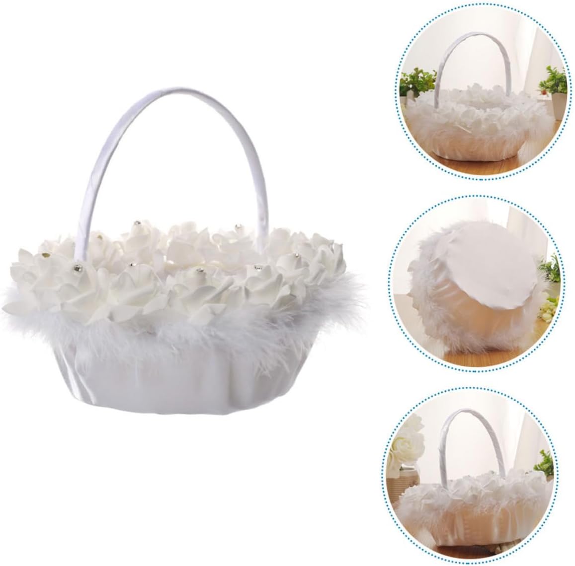 Uonlytech Wedding Basket for Flower Handheld Delicate White Flower Basket Elegant Ceremony Supplies Suitable for Weddings and Bridal Events