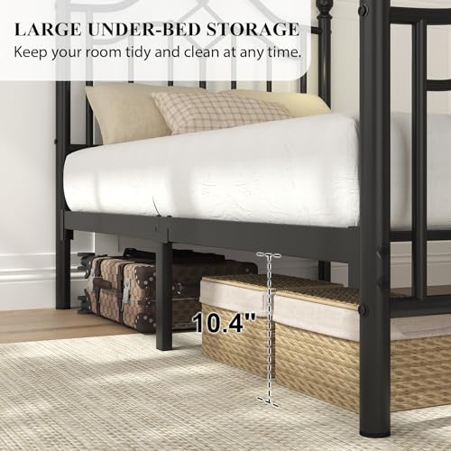 Image of LoVinson Twin Size Bed Frame with Victorian Headboard & Footboard, Black