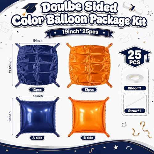 Image of Navy Blue and Orange Double Sided Square Foil Balloons Wall,19 Inches Chrome Foil Balloons Tunnel Arch Kit for Bachelorette, Anniversary, New Year,2026 Graduation,Birthday Party Decorations
