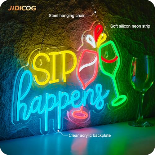 Image of Sip Happens Neon Sign Bar Sign Beer Wine LED Light Alcohol Beverages Decorx