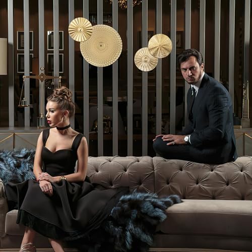 Garneck 4pcs Wrought Iron Wall Decoration Hanging Wall Decor Home Decor Wall Gold Home Decor Decor Metal Plates Wall Decor Metal Wall Decor Decorative Irregular Disc Wall Golden - Image 4