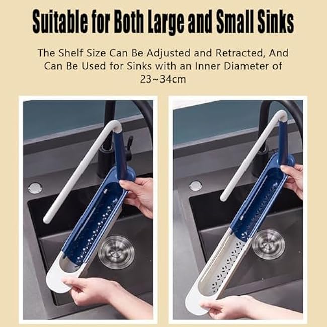 Updated Telescopic Sink Storage Rack,Onwddarefy Sink Storage Rack,2025 New Upgrade Adjustable Sinks Storages Organizer with Nano Tape (Blue)