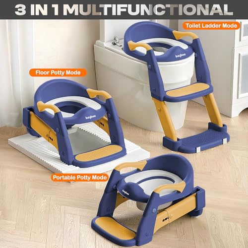 Image of Baybee Lumi 3 IN 1 Baby Potty Seat for Kids with Ladder | Foldable Western Toilet Seat with Step Stool & Adjustable Height | Portable Potty Training Seat | Toilet Chair for Kids 1 to 8 Years (Blue)