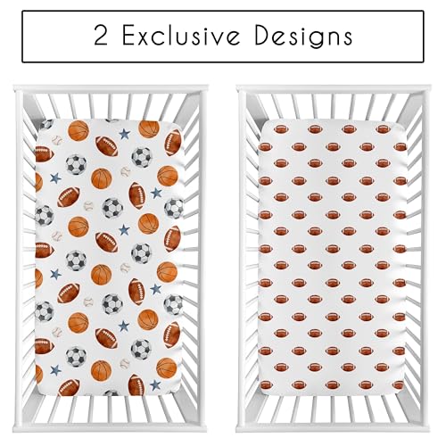 Image of Sweet Jojo Designs 2-Piece Baby Crib Sheets Set (Sports Theme) for Boys, Infant Nursery, Toddler Room - Fitted, Standard Size (Football Print & Watercolor, Vintage, Sport Themed, Baseball, Blue Stars)