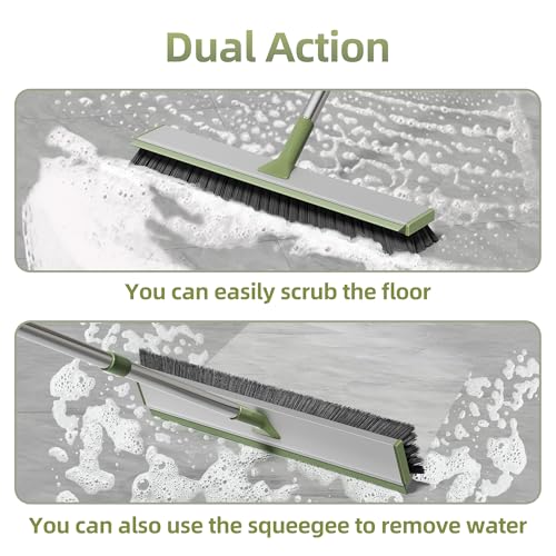 Image of Scrub Brush 2 in 1 Scrape Brush with Long Handle Stiff Bristle Floor Scrubber for Cleaning Shower Bathroom Garage Kitchen Wall Deck Tub Tile