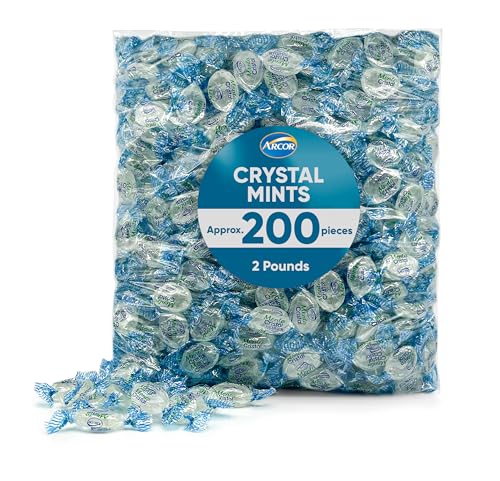 Arcor Crystal Mints Hard Candy - 2 Pounds Approx 200 Pieces - Blue Crystal Mints Hard Candy - Bulk Candy, Individually Wrapped Christmas Candy - Breath Mints Perfect Christmas Candy