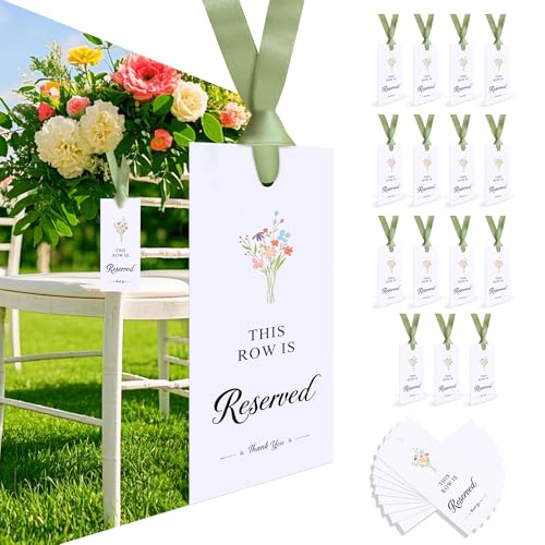 15 Pack Reserved Signs for Wedding Chairs Ribbon,This Row is Reserved Hanging Reserved Seating Signs for Church pews for Wedding Ceremony Party Event (Sage Green)