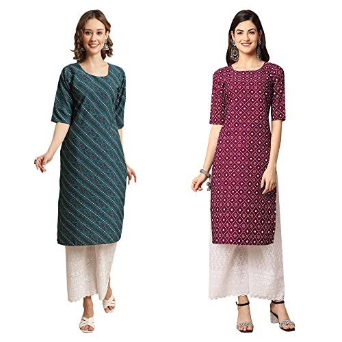 Image of Pinkmint Women's Crepe Digital Print Straight Kurta [Pack of 2]