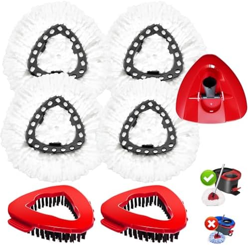 Mop Replace Head for Vileda, 7 Pack Mopp Heads Replacements for Vileda/Ocedar, Spin Mop Refill for Easy Wring 1 Tank System, Include 4 Pack Spin Mops,2 Floor Brush,1 Base