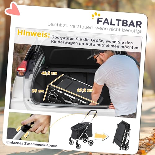 PawHut Hundewagen leicht Hundebuggy aus Aluminium klappbar für Hunde & Katzen Katzenbuggy mit Kissen Netzfenstern Türen Aufbewahrungskorb Katzenwagen Mini-Hundewagen für kleine Hunde Grau