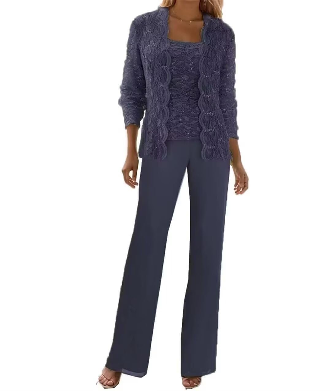3 Pieces Chiffon Lace Mother of The Bride Pant Suits with Jackets Sequins Wedding Guest Dresses for Women