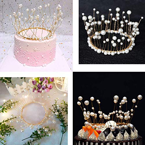 6 Piece Mini Crown Cake Topper Set - Rhinestone & Pearl Tiaras For Baby Shower, Birthday, Wedding Cake Decor - View #9