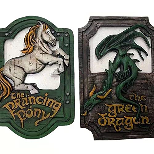 Image of XYQ Lord of The Rings The Prancing Pony and The Green Dragon Pub Signs Set, Handmade Bar Style Sign, Pub Home Office Decorative Sign, 11 X 7 Inch Handmade Bar Style Sign