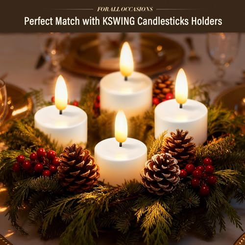 Image of KSWING Flameless Tea Lights Candles with Remote Timer & Charging Station Base, 6PCS USB Rechargeable Battery Operated LED Tealight Candle Flickering Realistic for Home Christmas Wedding Decor,White