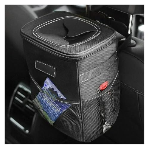 Basurero para coche para solucionar el desorden en el asiento trasero con tapa y bolsillos