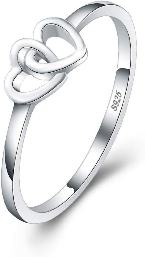 925 Sterling Silver Double Heart Rings for Women