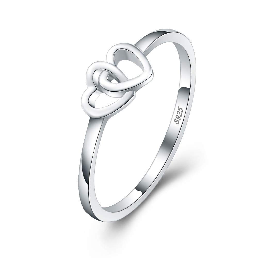 925 Sterling Silver Double Heart Rings for Women