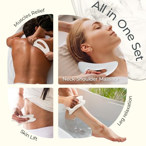 Image of Scienlodic 2 Pcs Large Body Gua Sha Massage Tools (White, Resin) - Muscle Scraper for Back, Neck, Waist & Legs, Muscle Relaxation, Soothe Tension