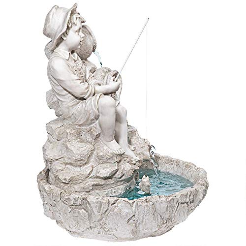 Design Toscano KY697 Little Fisherman at The Fishin’ Hole Skulpturaler Brunnen, antikes Stein-Finish