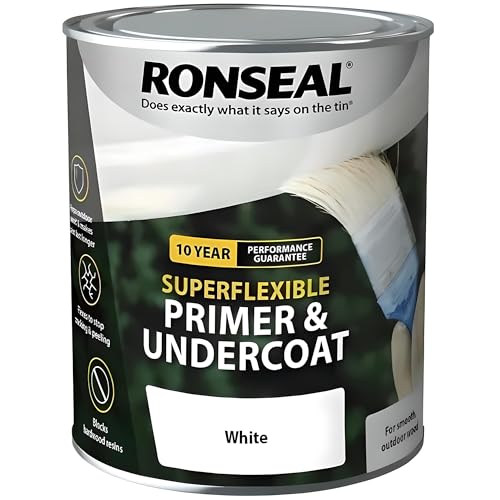 AMK® Ronseal Super Flexible Wood Primer & Undercoat 750ml White Crack Resistant and Peelproof Ideal for Smooth Outdoor Wood