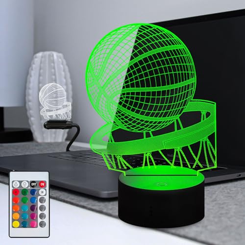 Masshomi Ilusión de forma de baloncesto 16 Cambio de color Toque Control remoto LED Luz nocturna USB Carga USB Resplandor RGB Lámpara acrílica con soporte para bar Dormitorio Niño Ventiladores