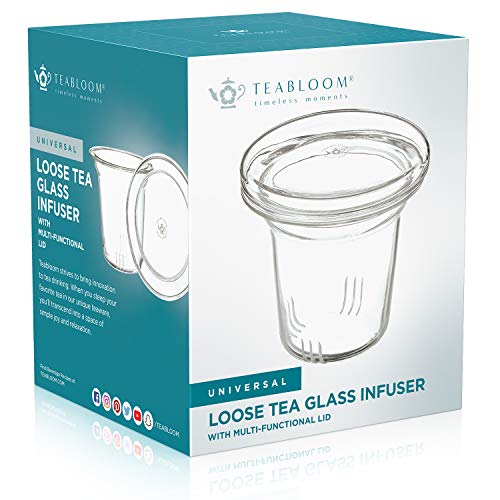 Teabloom Universal Glass Tea Infuser With Multi-Functional Lid - Highly Hygienic, Non-Porous Glass Filter For Loose Tea Leaves - Odor And Stain Free #TOP7