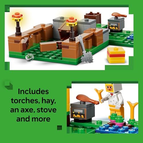 LEGO Minecraft Chicken Farm - Building Toy w/Chicken Fan Minifigure, Baby Zombie & Fox Mob Figures - Gamer Decor - Easter Gift for 7+ Year Old Boys & Girls - 21585 - View 5