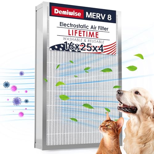 Image of 16x25x4 Resuable & Washable Electrostatic Air Filter Allergen Defense, MERV 8 Aluminum AC /HVAC Furnace Filter Replacement, Lasts a Lifetime（Actual Size:15.35 inchx24.72 inchx3.58 inch)