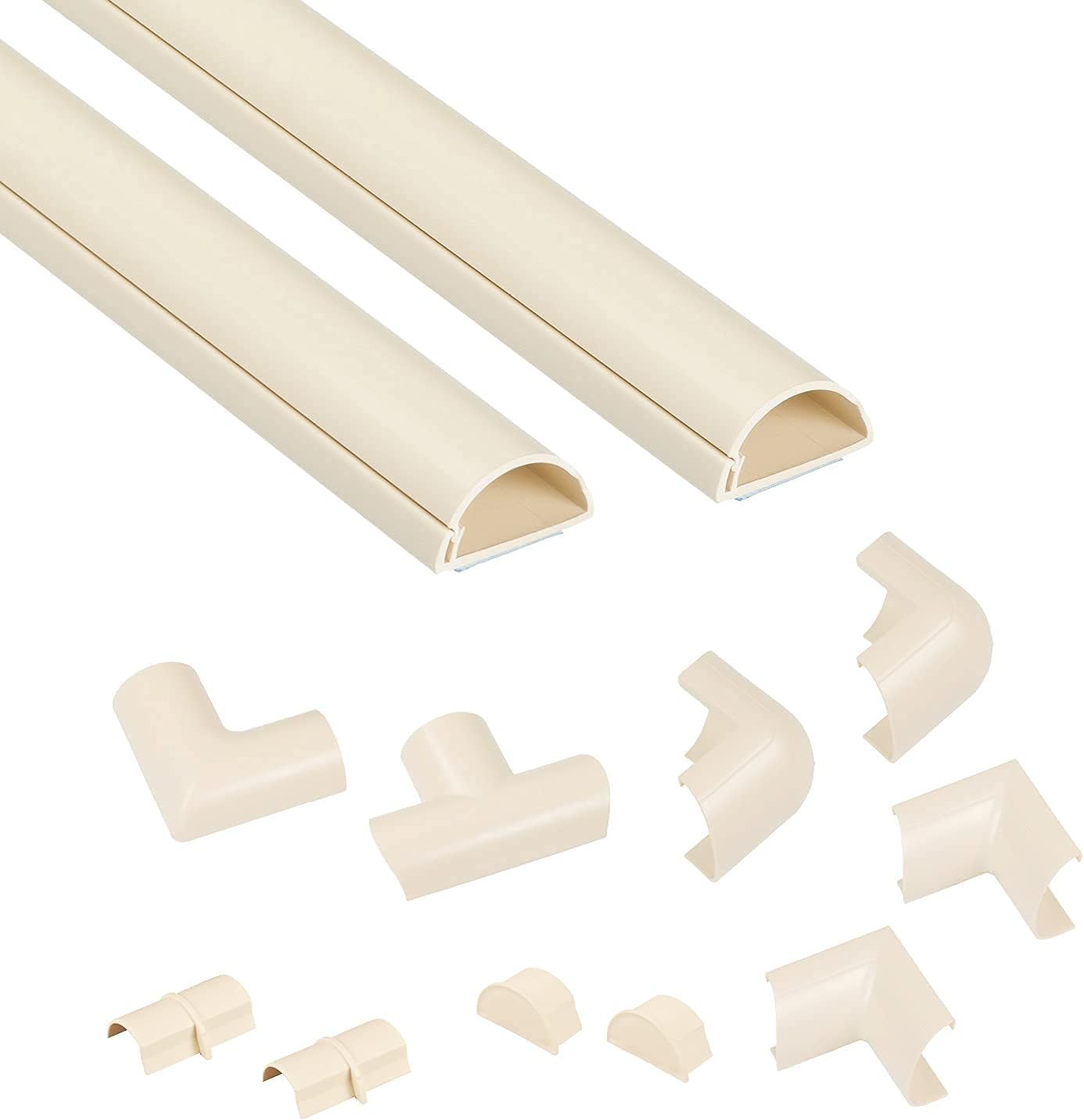 D-Line 2X Medium Cable Raceway 39" Lengths & Accessory Pack - 2X 1.18 (W) x 0.59" (H) x 39" Lengths (6.56ft Total) with 10 Accessories - Beige