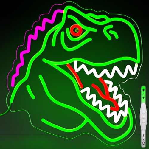 Image of Dinosaur Neon Sign, T-Rex LED Neon Signs Light for Wall and Room Decor, USB Dimmable Powered LED Light for Bedroom, Man Cave Party, Birthday Christmas Gift (B002)