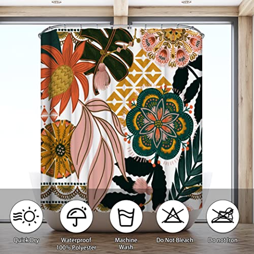 Rideau de douche bohème 182x182 cm polyester floral avec crochets 01 - 7
