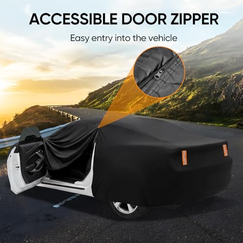 Image of Car Cover Custom Fit for Chevy Camaro 2010-2026, Outdoor Waterproof All Weather Heavy Duty Full Exterior Cover for Sun Rain Snow UV Dust Protection with Door Zipper