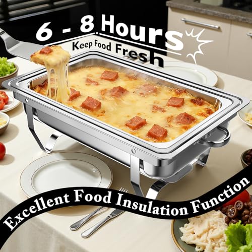Image of Amhier Chafing Dishes for Buffet, 9Qt, 4 Pack, Silver | Multi-Size Food Pans, Foldable Frame, Sturdy and Durable, Roll-Edge Design, Stainless Steel, For Parties, Weddings, Festival